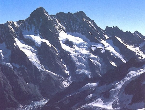 Schreckhorn and Lauteraarhorn in the Bernese Oberlands of the Swiss Alps