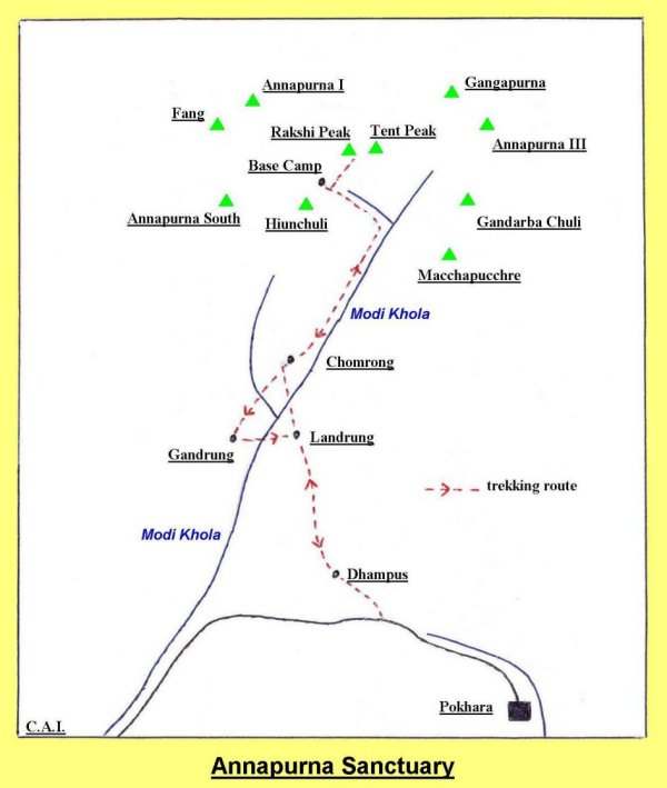 Map of the Annapurna Sanctuary Region