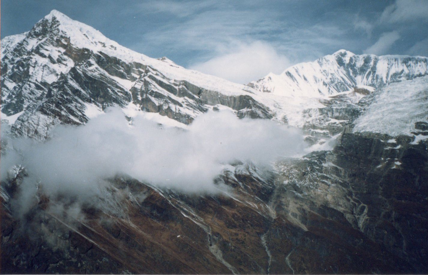 Manapathi Peak ( 6380m ) and Dhaulagiri V ( 7616m ) from above Italian Base Camp