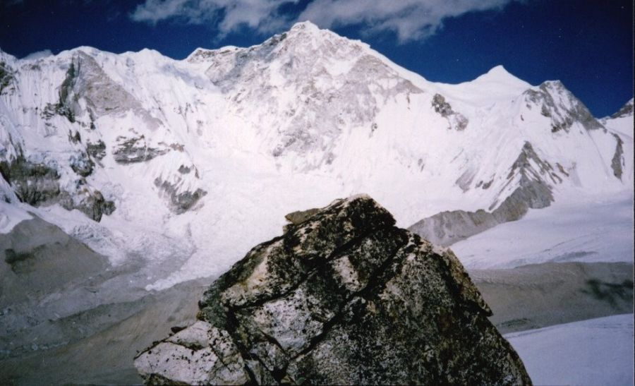 Baruntse from rock peak in Hongu Valley