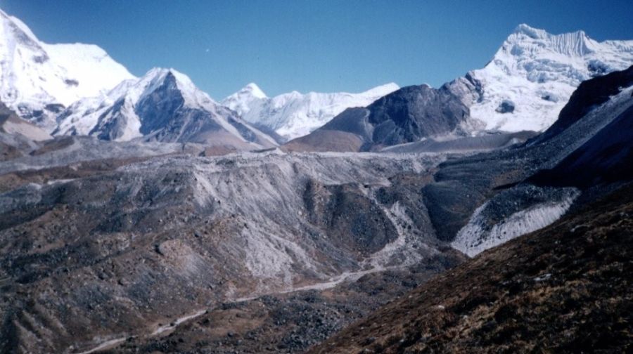 Chukung Valley and Island Peak from above Bibre