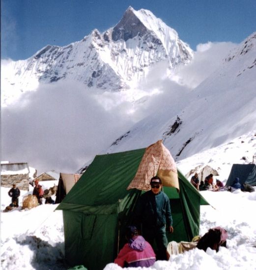 Mount Macchapucchre from camp in Annapurna Sanctuary