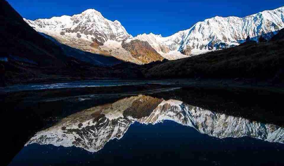 Annapurna South Peak and Annapurna I on approach to the Sanctuary