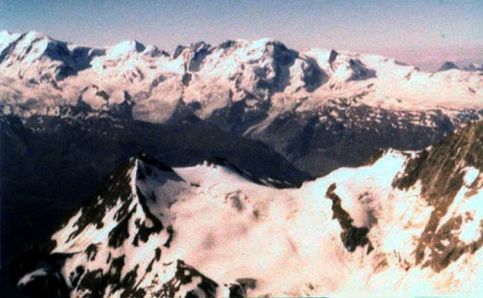 Lyskamm, Castor, Pollux and Breithorn from the Weisshorn