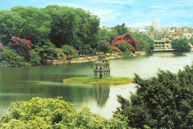 The Tortoise ( Turtle ) Tower ( Thap Rua ) in Sword Lake ( Ho Hoan Kiem ) in Hanoi