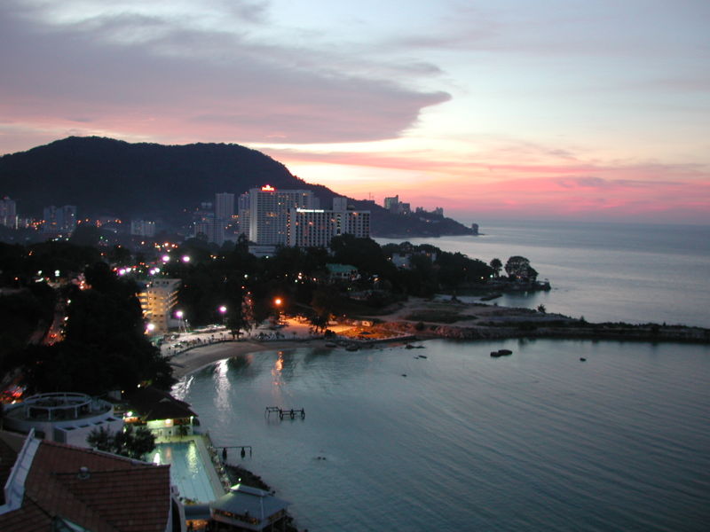 Tanjung Bungah illuminated at night on Pulau Penang