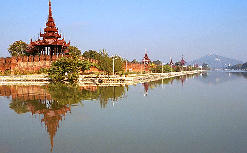 Mandalay Hill from Mandalay Fort in northern Myanmar / Burma