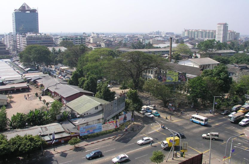 Modern High Rise Building in city centre ofl Yangon ( Rangoon ) in Myanmar ( Burma )