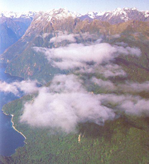 Aerial view of Milford Sound in Fjiordland of the South Island of New Zealand