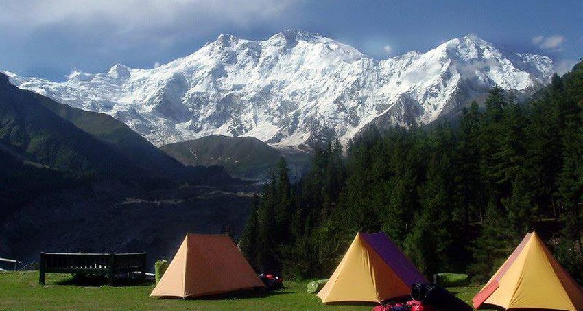 North ( Rakhiot ) Face of Nanga Parbat from camp in Fairy Meadows