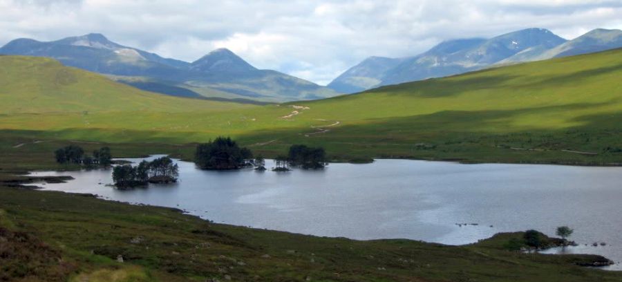 Glen Nevis from Loch Ossian in the Highlands of Scotland