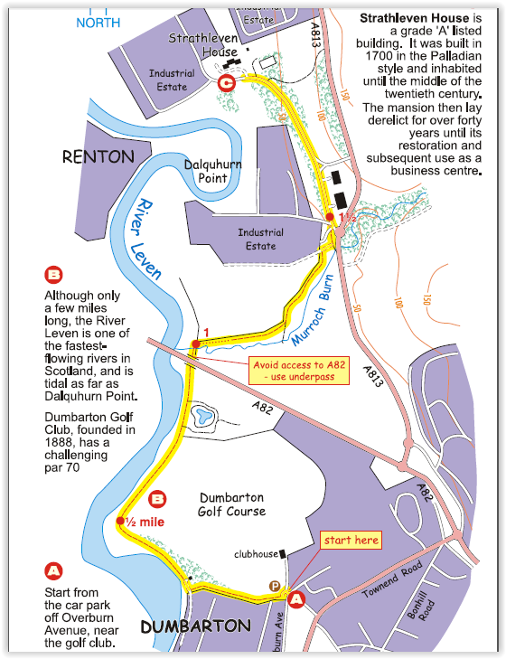 Map of route from Dumbarton to Strathleven House