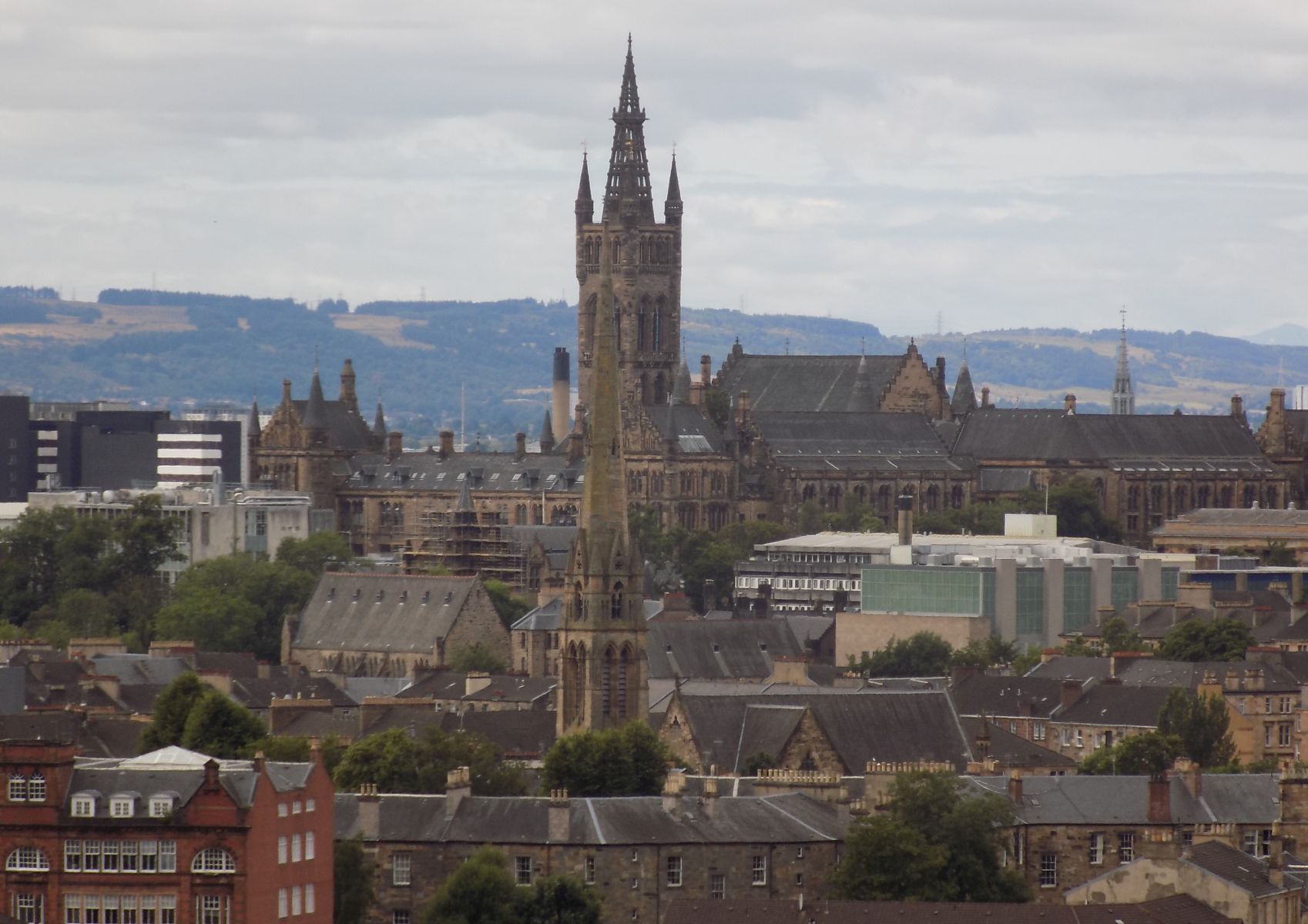 Tower of Glasgow University from the viewpoint in Claypits Nature & Wildlife Reserve