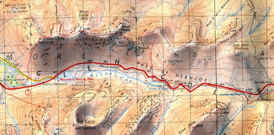 Map for the Aonach Eagach Ridge