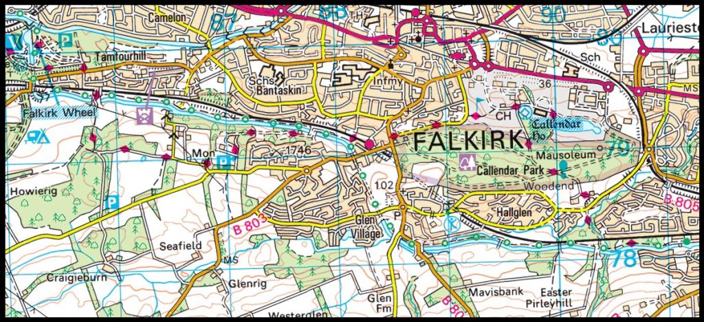 Map of the Union Canal from the Falkirk Wheel