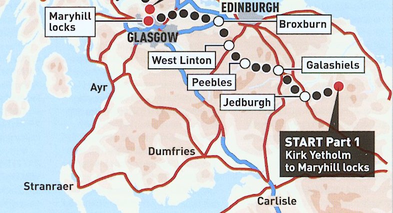 Walking Scotland from End to End - route map - Scottish borders to Glasgow