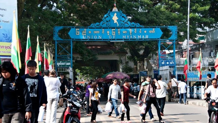 Tachileik Bridge over Mae Sai River on the Thailand border with Burma ( Myanmar )