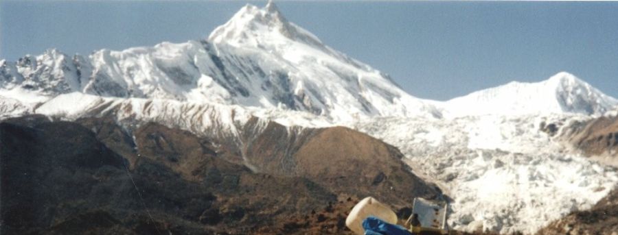 Mount Manaslu on route from Samagaon to Samdu in the Buri Gandaki Valley of the Nepal Himalaya