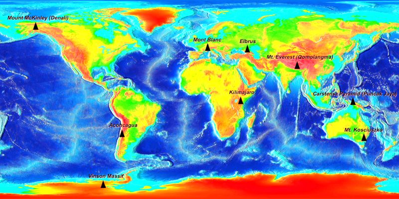 Location map - highest mountains of the seven continents